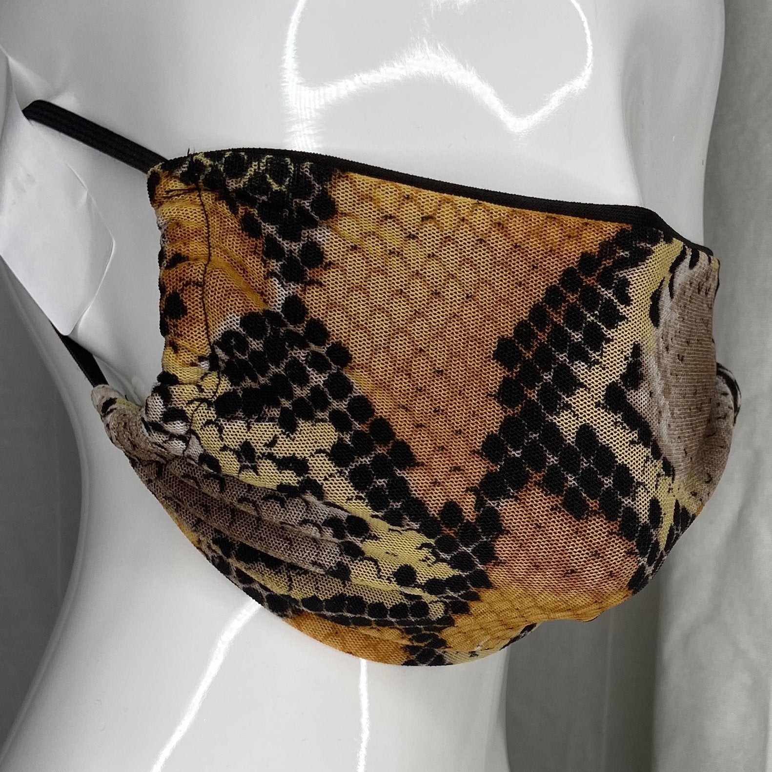 Fashion Mask (Tan Snake Print Mesh Overlay) In Stock-Boughie Curves-Boughie
