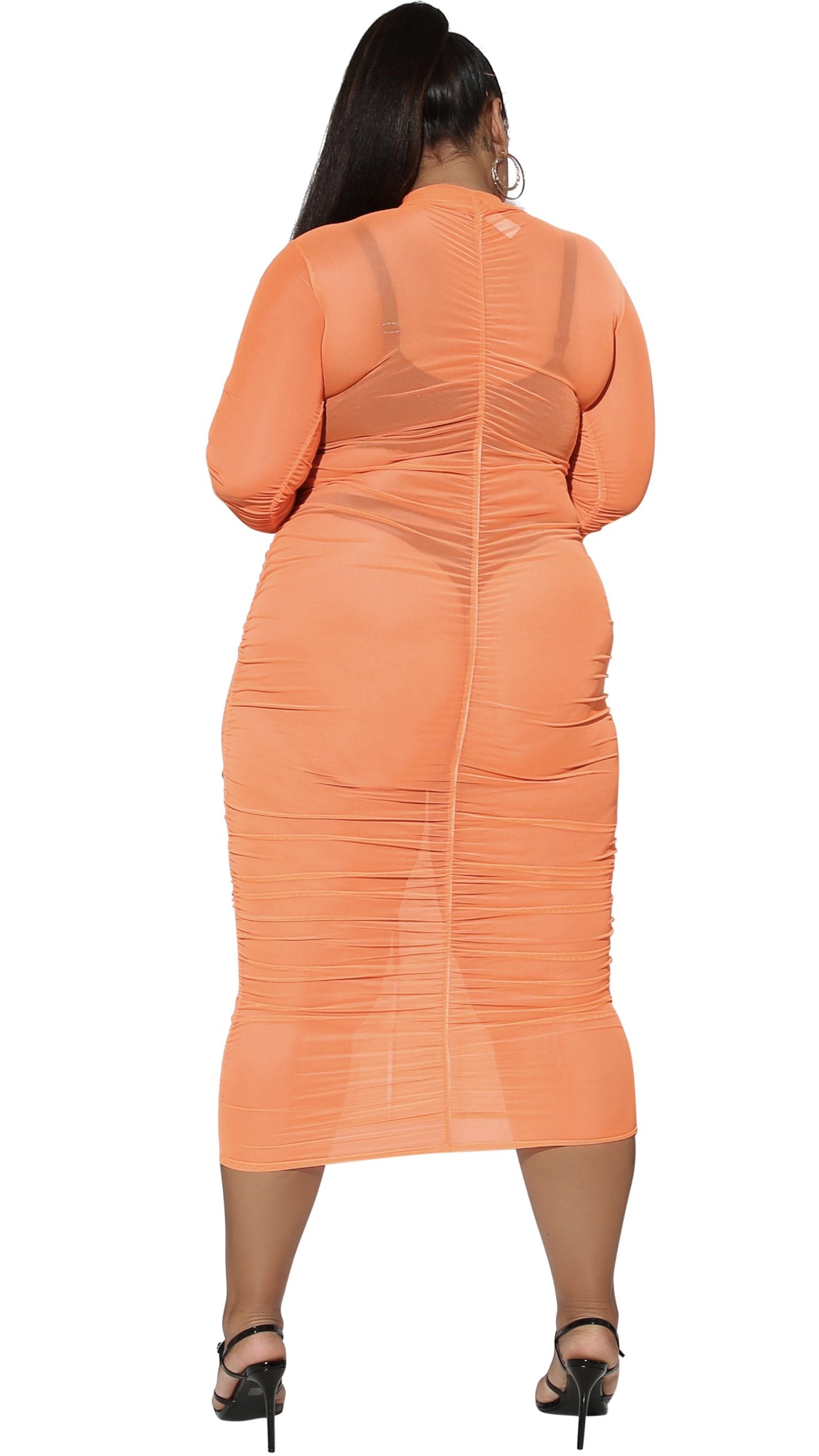 neon orange dress Fine Tuned Mesh Dress (Neon Orange)