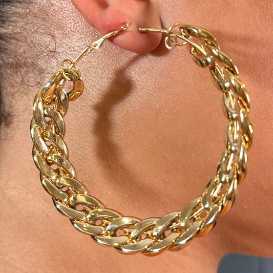 Fly Girl Large Chain Hoop Earrings (Gold)-Accessories-Boughie-Boughie