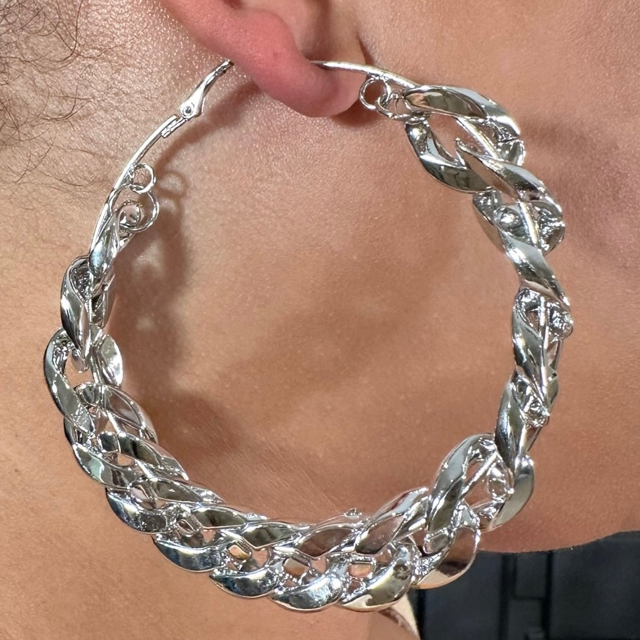 Fly Girl Large Chain Hoop Earrings (Silver)-Accessories-Boughie-Boughie