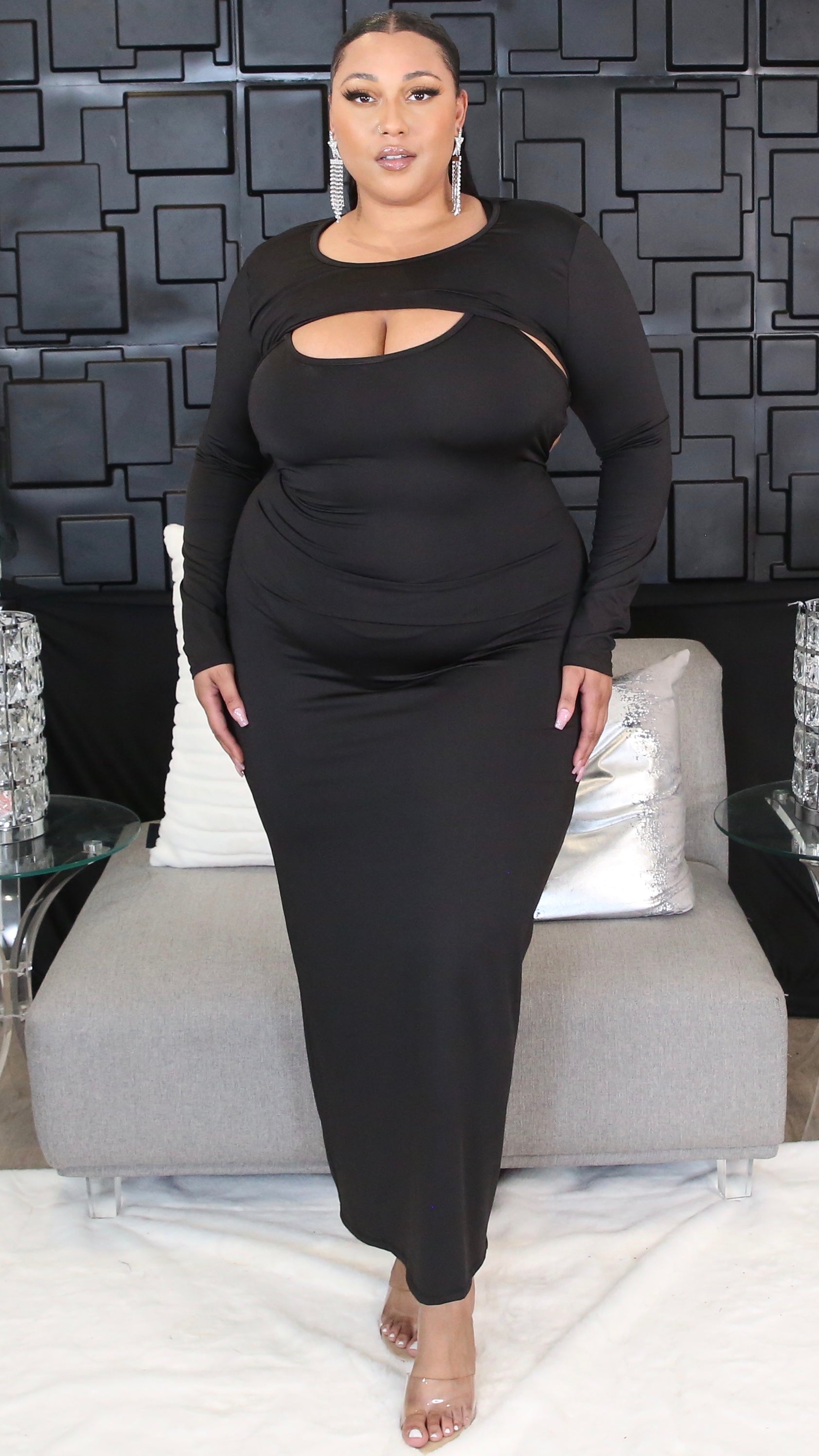 High Stride Maxi Dress Set (Black)-Maxi Dresses-Boughie-Boughie