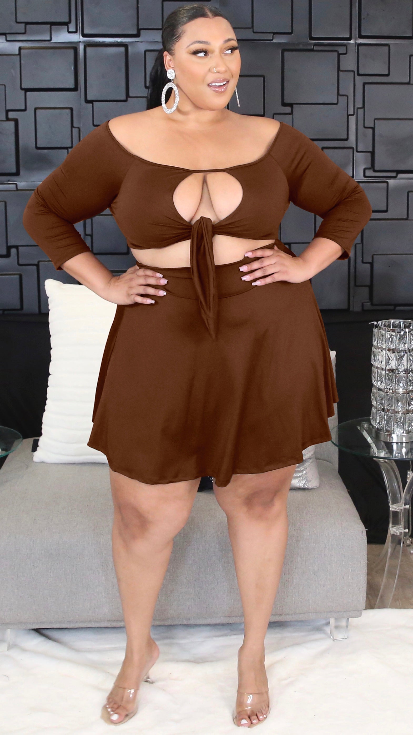 Just Bounce 2Pcs Skirt Set (Tobacco)-Skirt Sets-Boughie-Boughie