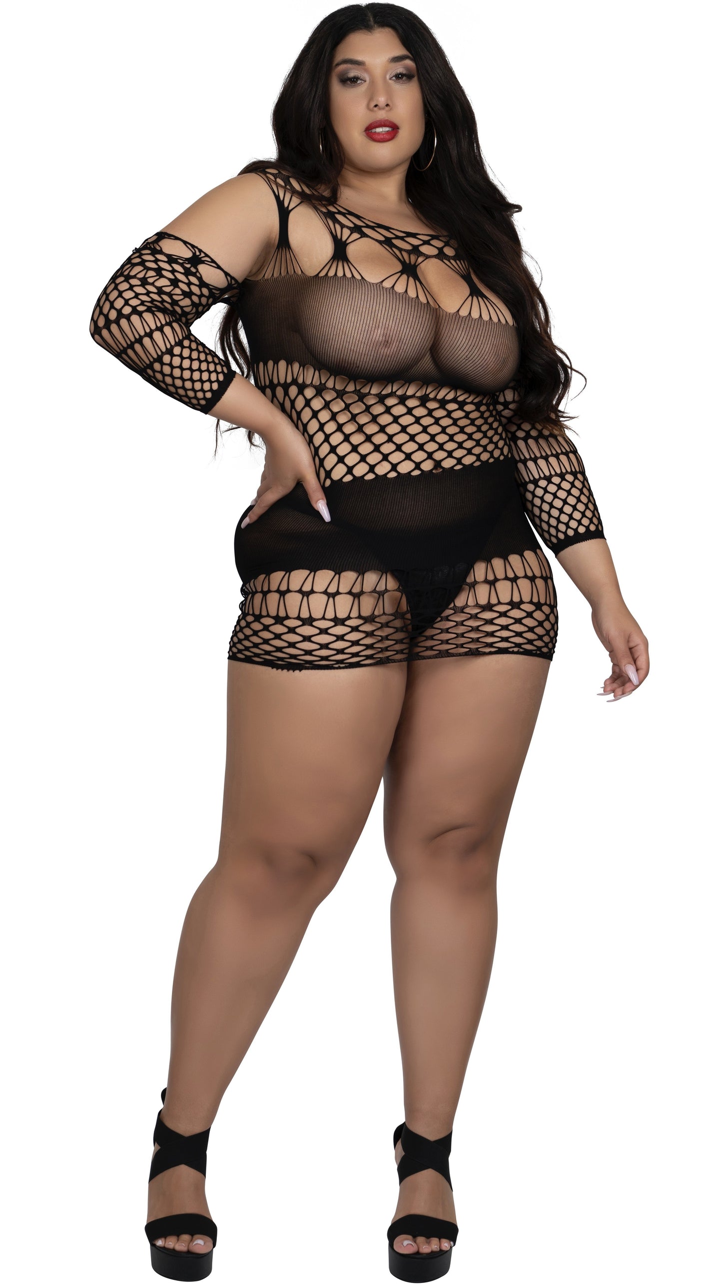 Kiss Me Body Stocking Dress (Black)-Lingerie-Boughie-O/S Queen-Boughie