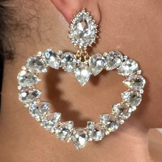 Luv Me Rhinestone Heart Earrings-Accessories-Boughie-Boughie