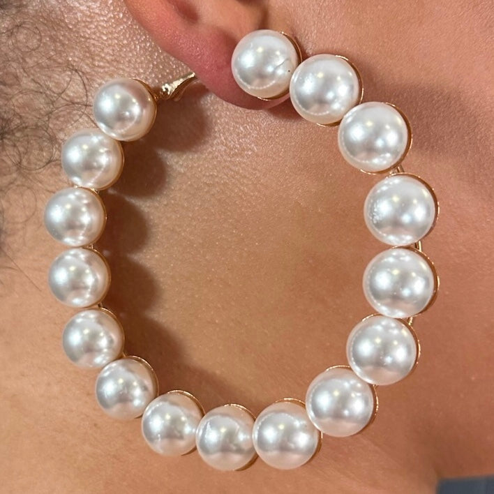 Pearl Sensation Hoop Earrings-Accessories-Boughie-Boughie
