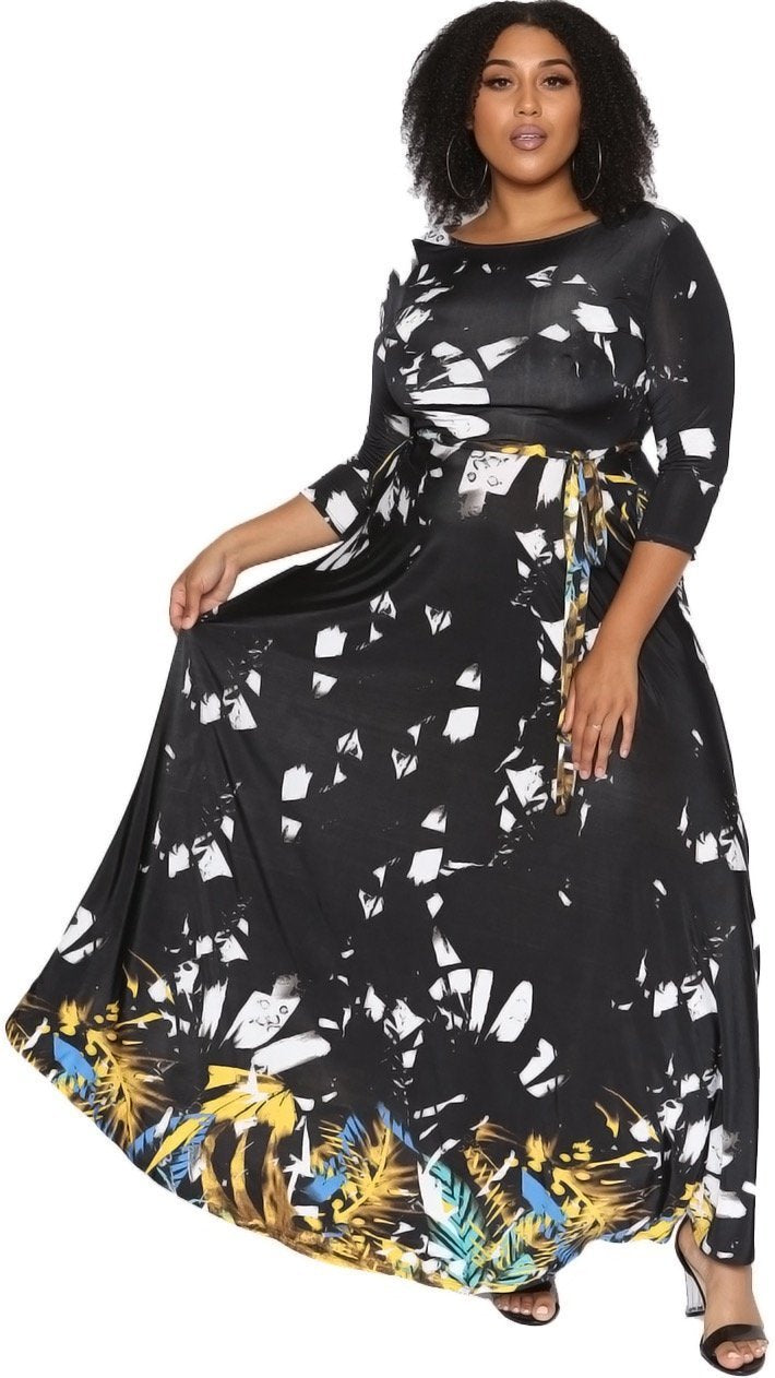 Pop Of Color Maxi Dress (Black)-Maxi Dresses-Boughie-Boughie