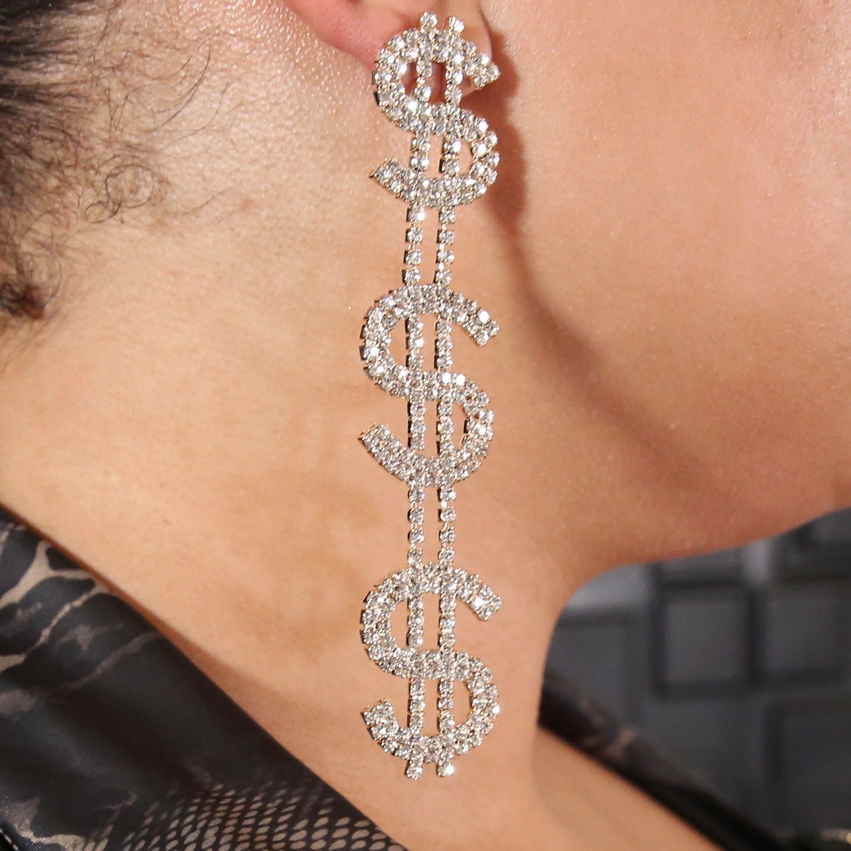 Show Me The $ Rhinestone Drop Earrings-Accessories-Boughie-Boughie