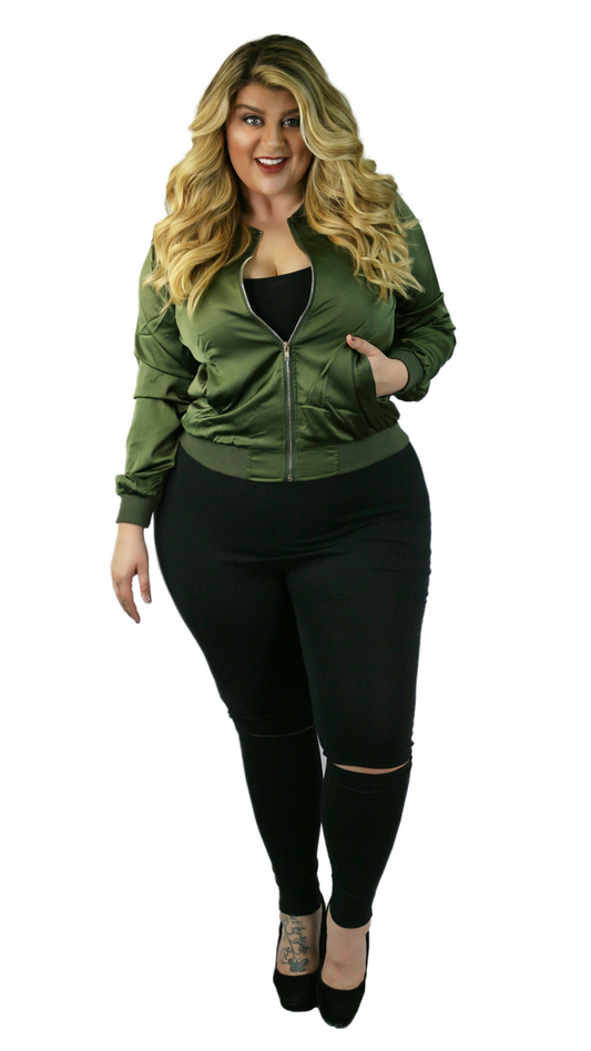 So Silky Bomber Jacket (Olive)-Jackets-Boughie-Boughie