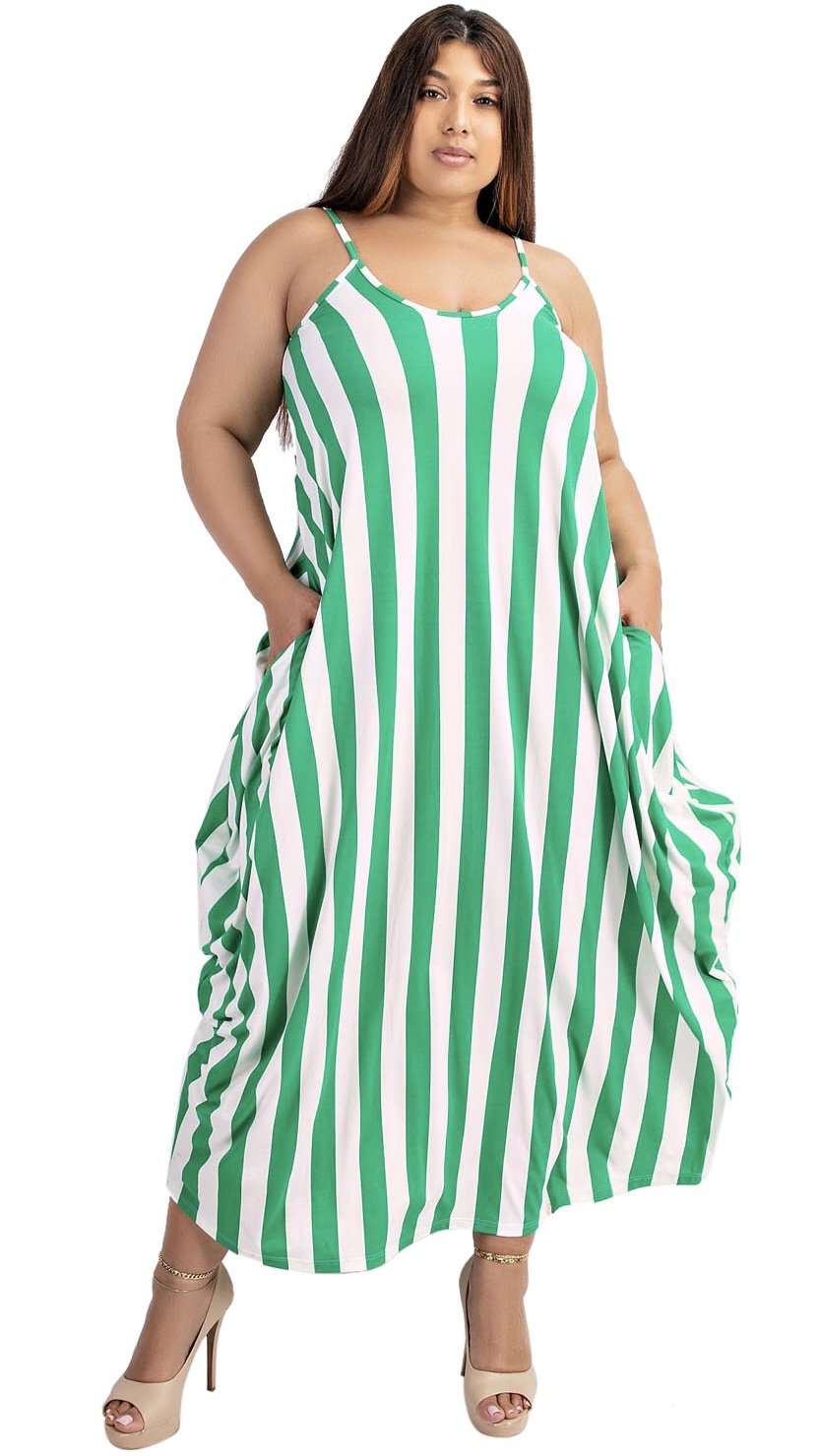 Stripe Me Down Maxi Dress (Green/White Stripe)-Maxi Dresses-Boughie-Boughie