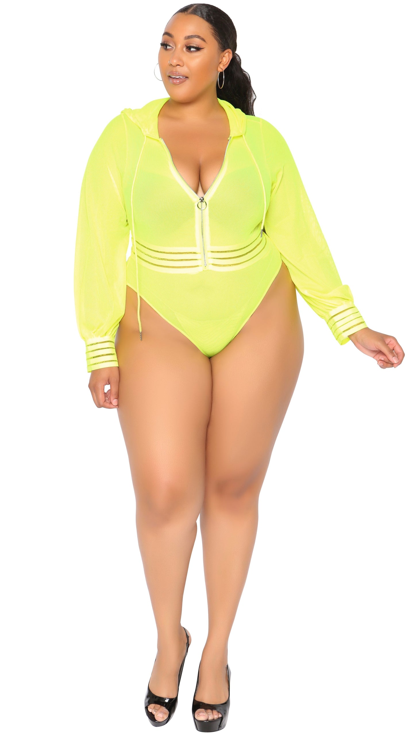 Too Much Sauce Hooded Bodysuit/Swimwear (Highlighter)-Bodysuits-Boughie-Boughie