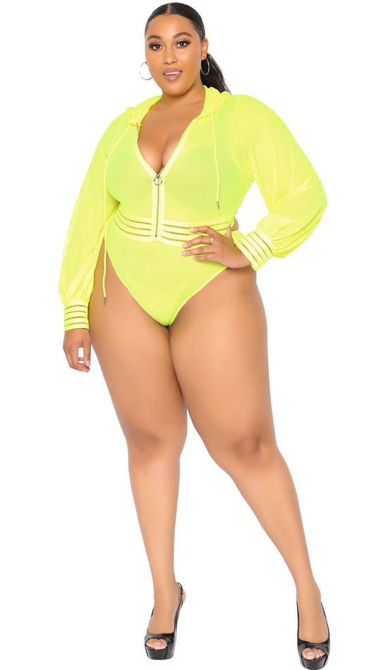 Too Much Sauce Hooded Bodysuit/Swimwear (Highlighter)-Bodysuits-Boughie-Boughie