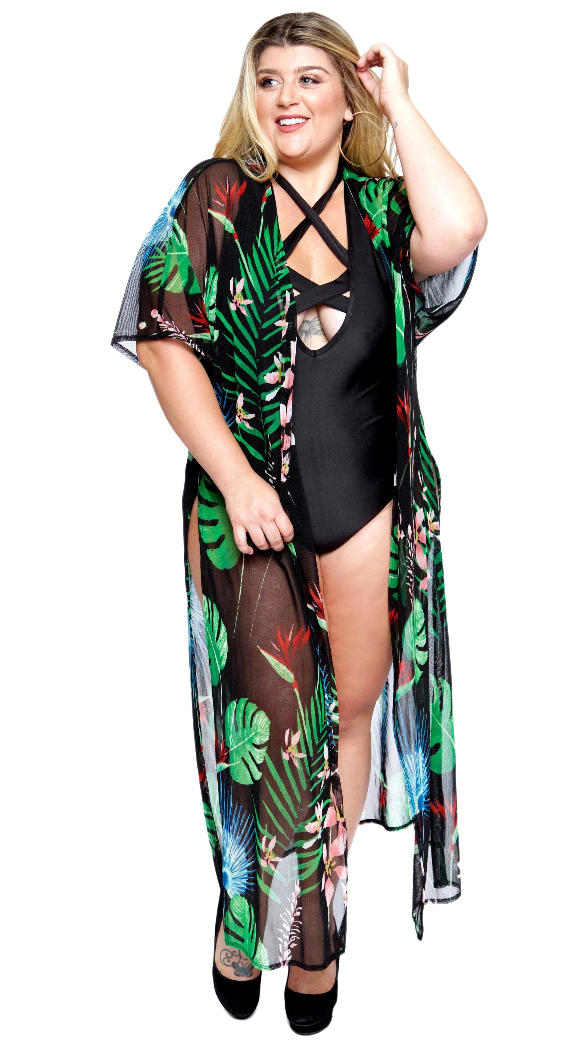 Vaca Mesh Coverup Duster (Floral)-Swimwear-Boughie-Boughie
